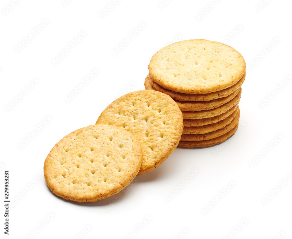 Round wheat crackers isolated on white background Round wheat crackers isolated on white background