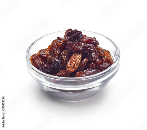 Bowl of raisin isolated on white background