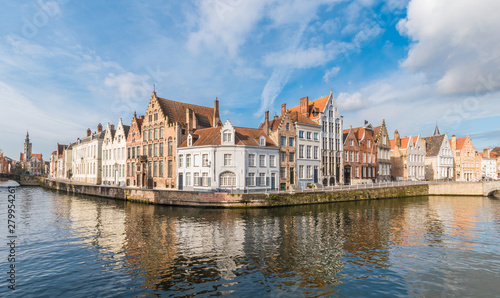 Medieval buildings along a Spiegelrei canal in Bruges, Belgium