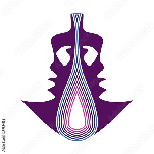 Face half turn view. Elegant silhouette of a two female heads.