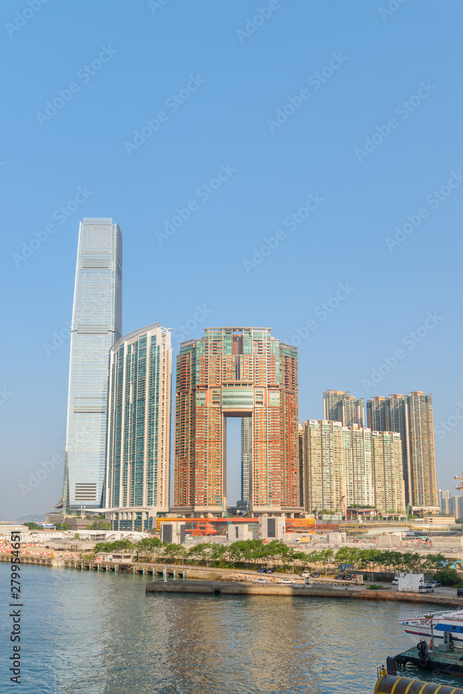 Skyscraper and other modern buildings in West Kowloon