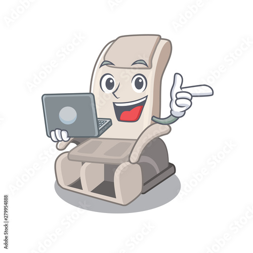 With laptop massage chair isolated in the character
