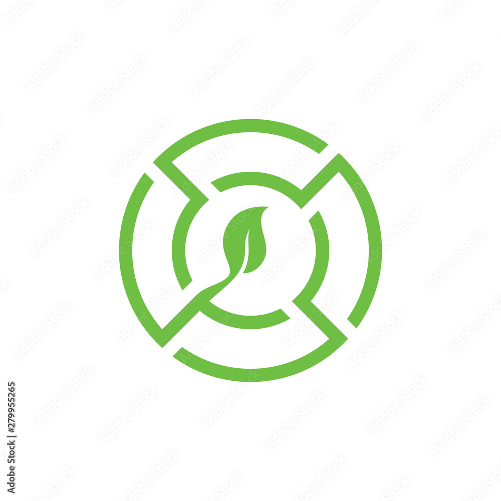 leaf circle geometric line logo vector leaf circle geometric line logo vector