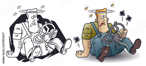 Funny little men. Man after car accident.