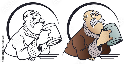 Funny little men. Elderly man with beer mug.