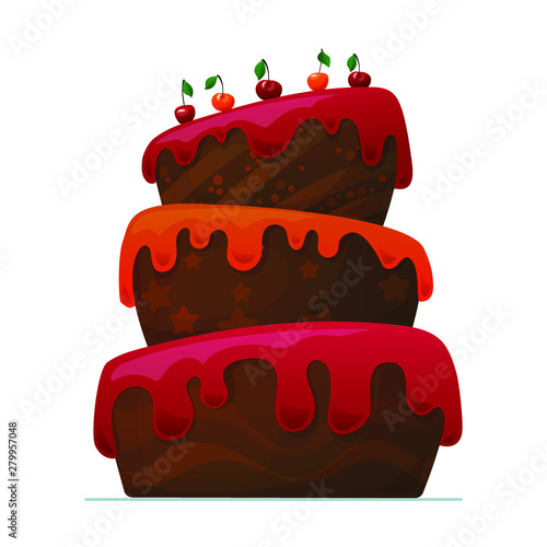 Happy Birthday Cake with Chocolate. Vector illustration on white background