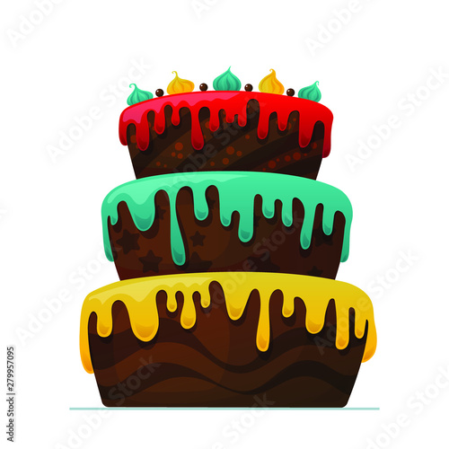 Happy Birthday Cake with Chocolate. Vector illustration on white background