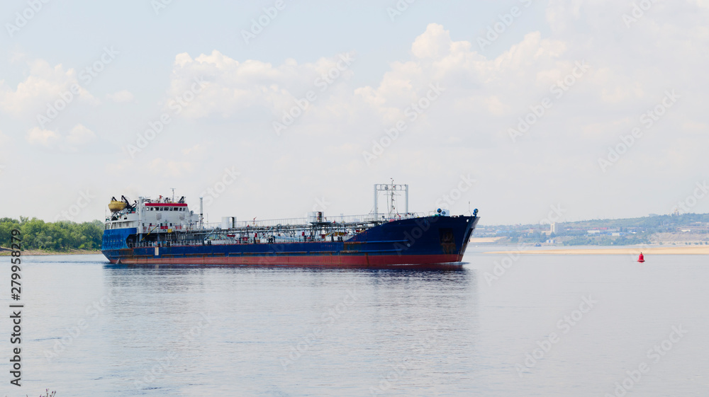 Blue tanker in the strait