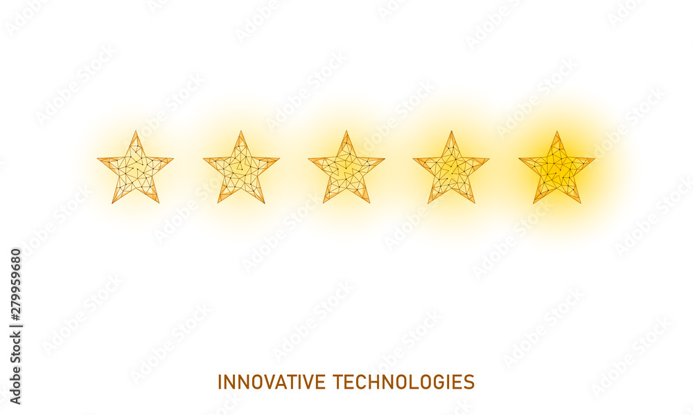 Low poly five 5 stars rating product concept. Positive feedback client quality satisfaction good choice. Polygonal top service happy user experience vector illustration. Low poly five 5 stars rating product concept. Positive feedback client quality satisfaction good choice. Polygonal top service happy user experience vector illustration.
