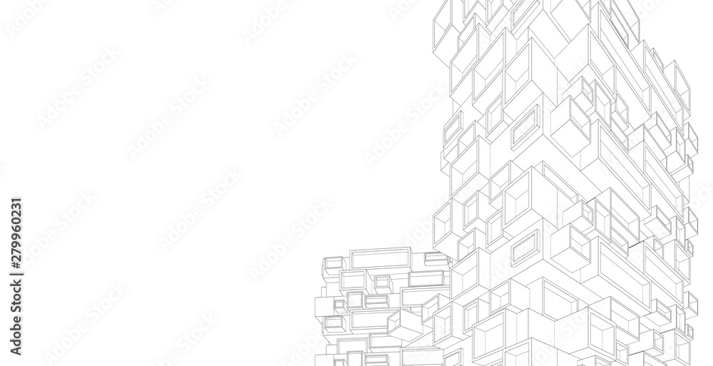 Obraz premium 3D illustration architecture building perspective lines.
