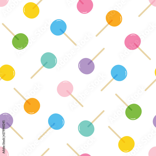 Vector seamless pattern background with coloful lollipops, candies, sweets. © cosmic_pony