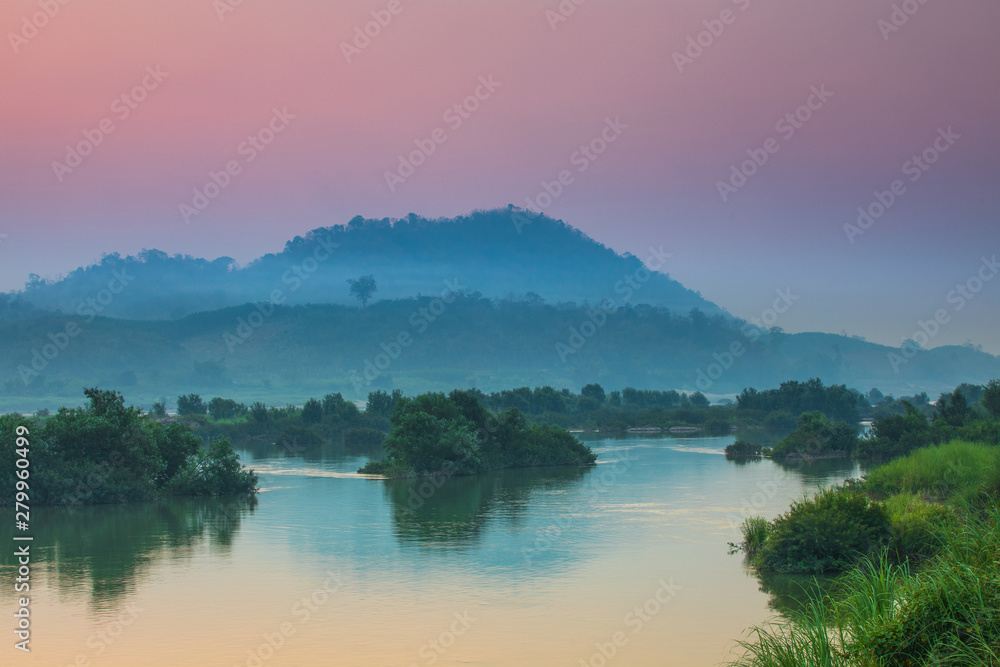 Beautiful sunrise on Mekong river, border of Thailand and Laos, NongKhai province,Thailand.