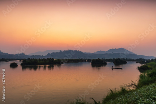 Beautiful sunrise on Mekong river, border of Thailand and Laos, NongKhai province,Thailand. © Nakornthai