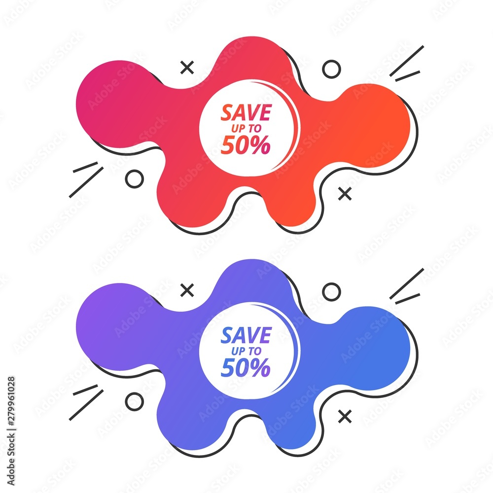 Sale Discount Tags, Liquid Shape Various Color, Gradient Shape Badge, Special Offer Banner