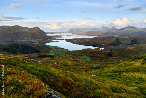 View from above over the landscape on Lofoten Islands