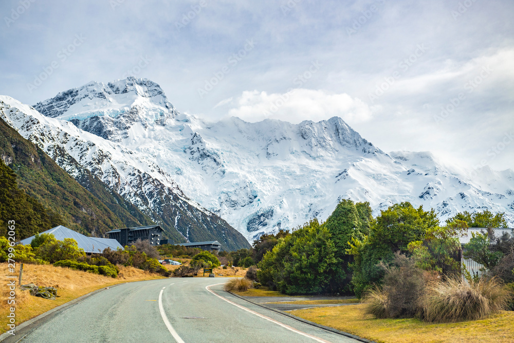 Beautiful views of the mountains in the national park area, Mount Cook Rd, New Zealand