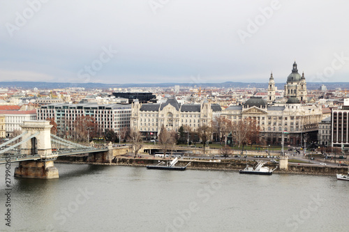 Erzsebet bridge and panorama of Pest district, view from Gellert hill, Budapest, Hungary