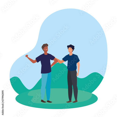 interracial young men friends in the camp