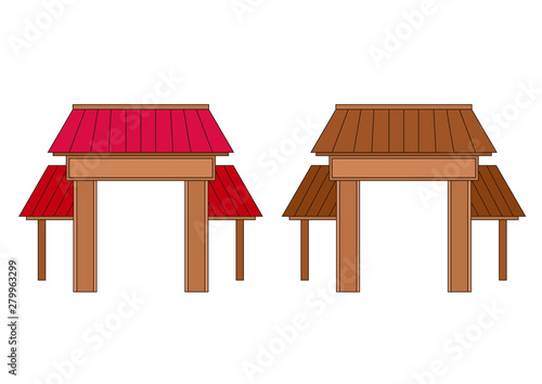 Wooden entrance door design thailand and asia on white background illustration vector