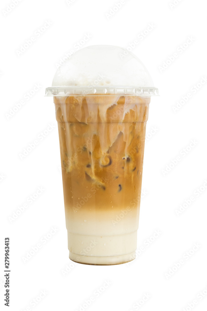 Ice Coffee In Plastic Cup Isolated On White Background Stock Photo