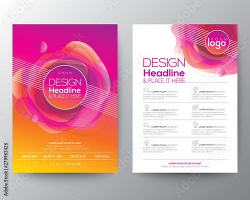 Modern abstract fluid orange magenta circle shape colors on vivid gradient background for Brochure, Flyer, Poster, leaflet, Annual report, Book cover, Graphic Design Layout template, A4 size
