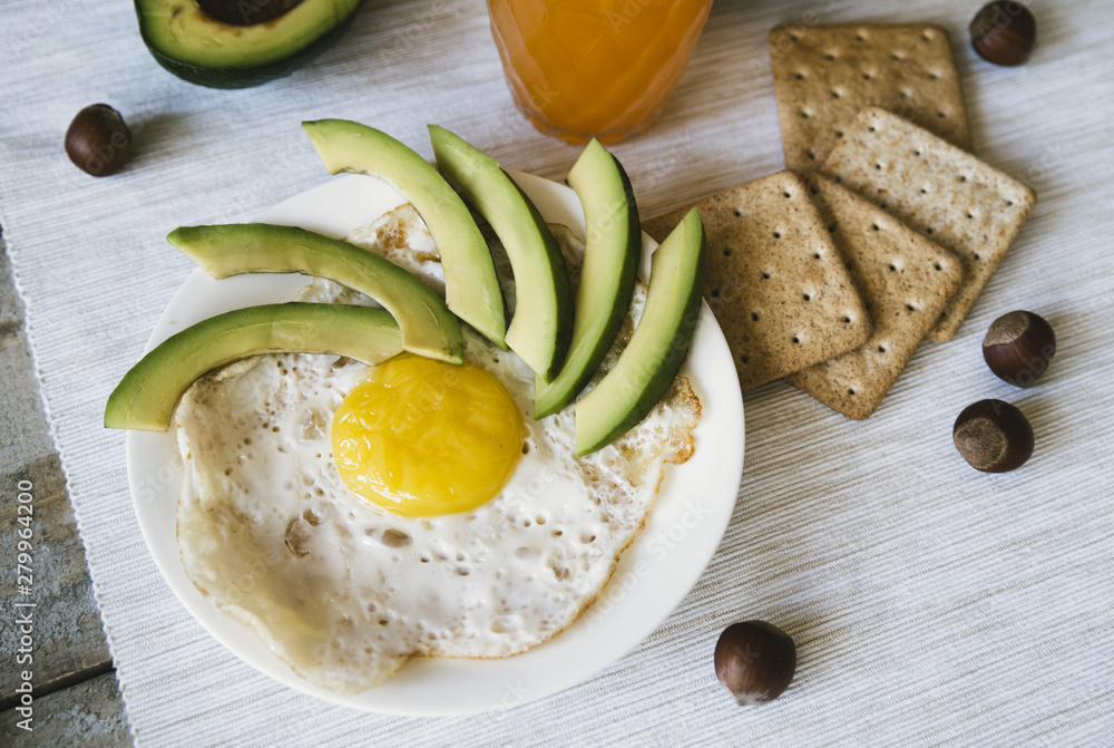 Top view eggs and crackers breakfast Top view eggs and crackers breakfast