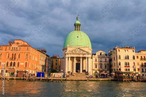 Venice building exterior, Italy. Famous historical view of the San Simeone Piccolo on Grand Canal