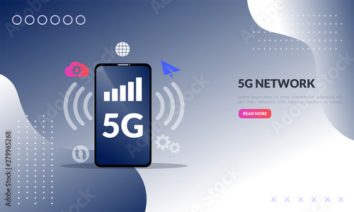 5G mobile network concept, broadband telecommunication wireless internet, Global network high speed innovation connection data rate technology, flat icon,suitable for web landing page, banner, vector