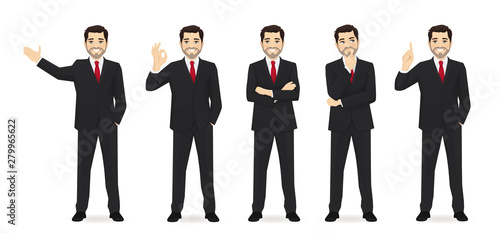 Business man set different gestures isolated vector illustration