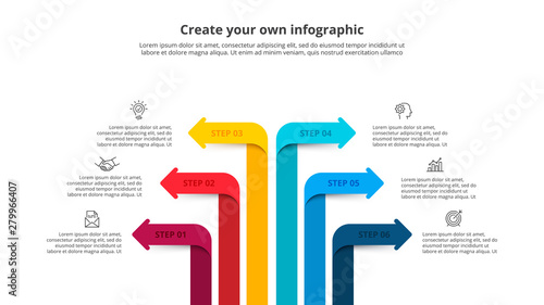 Six arrows infographic elements. Business template for presentation. Vector concept with 6 options or steps.