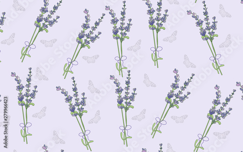 Seamless pattern with blooming lavender.