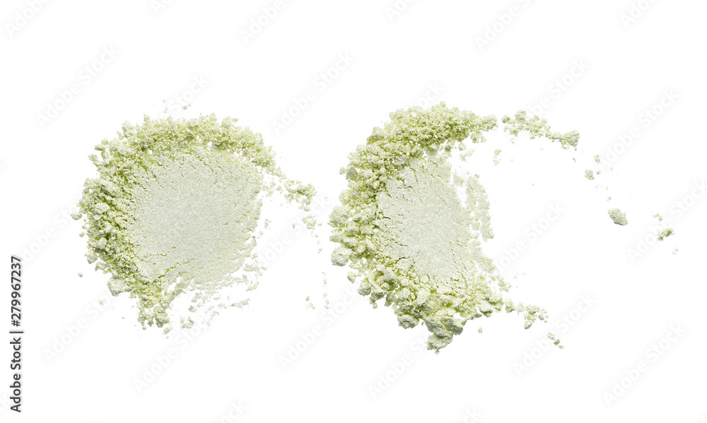 Light green eyeshadow or make up face powder isolated on white background. - obrazy, fototapety, plakaty 