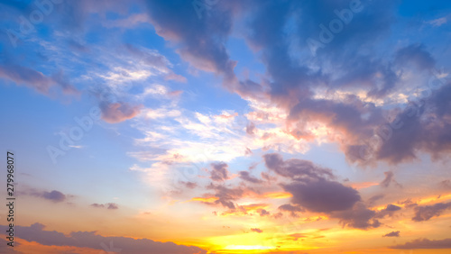 Beautiful sky with clouds background, Sky with clouds weather nature cloud blue, Blue sky with clouds and sun, Clouds At Sunrise. © Punyawee