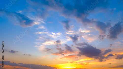 Fototapeta Naklejka Na Ścianę i Meble -  Beautiful sky with clouds background, Sky with clouds weather nature cloud blue, Blue sky with clouds and sun, Clouds At Sunrise.