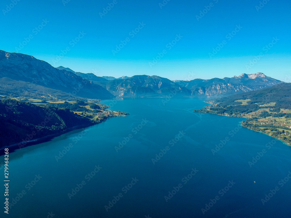 Aerial view of the lake Attersee in the Austrian Salzkammergut