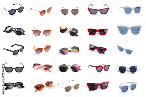 set of sun glasses isolated over the white background .
