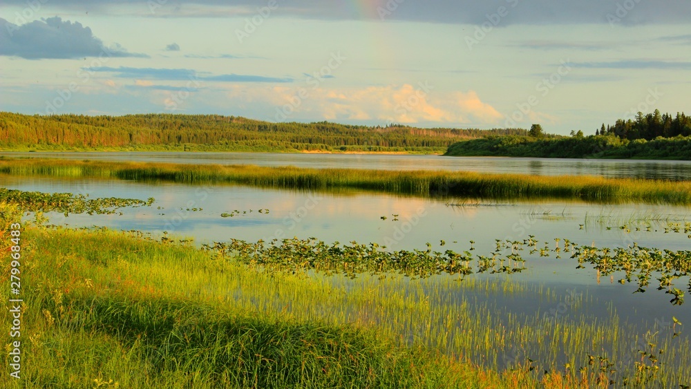 Fototapeta premium landscape with river and blue sky
