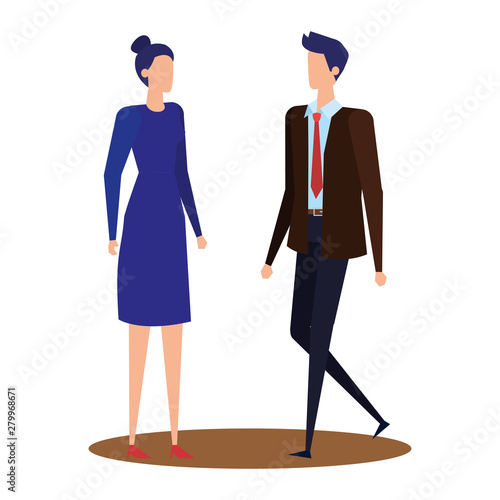 elegant young business couple avatars characters