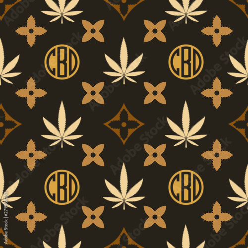 Marijuana seamless pattern. Vector illustration background. Cannabis leaf. Tile background. For web, packaging, wrapping, fashion, decor, surface, graphic design
