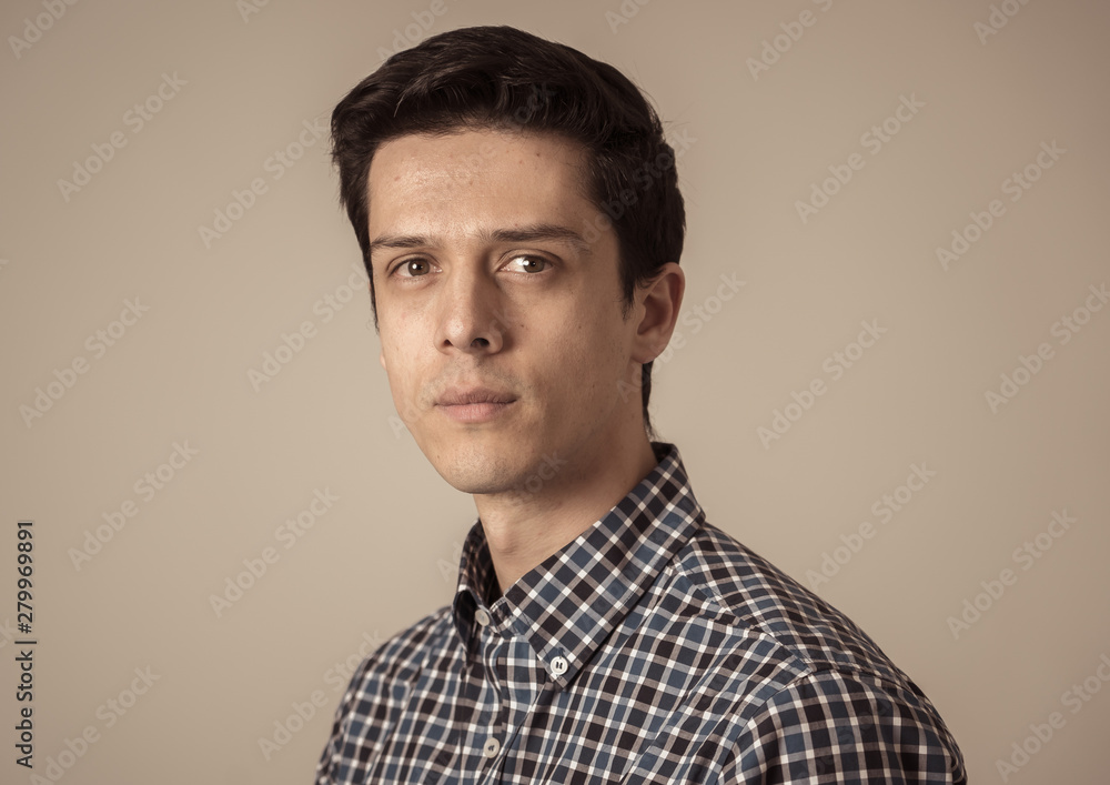 Portrait of young handsome man with happy and smiling face. Beauty concept and lifestyle Portrait of young handsome man with happy and smiling face. Beauty concept and lifestyle