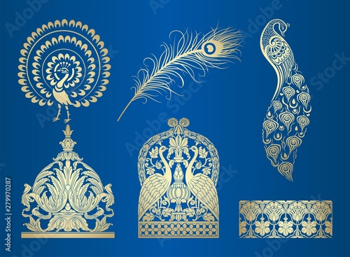 peacock motif designs, textile , Rajasthan, royal India	