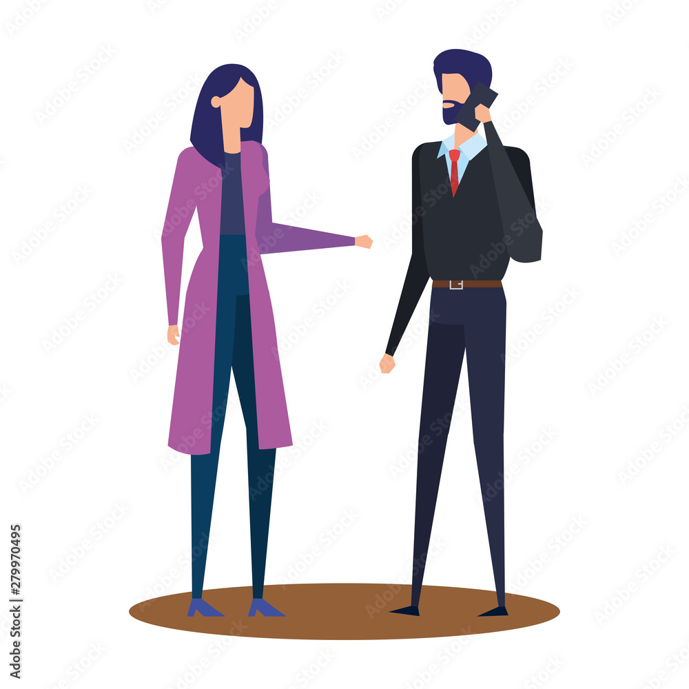 elegant young business couple using smartphone elegant young business couple using smartphone