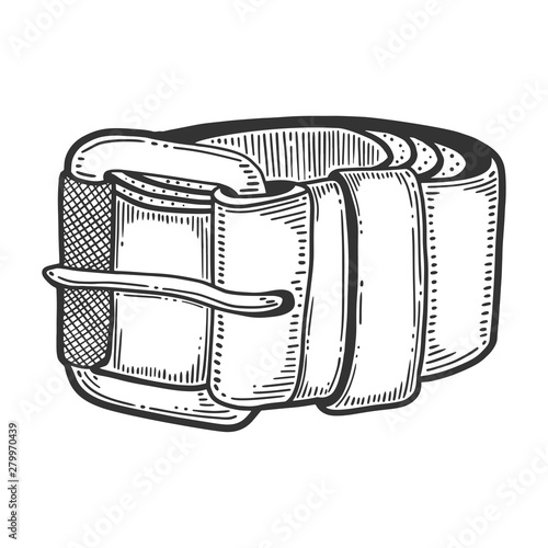 Leather belt, fashion and accessory object. Vector in engraving and sketch style.