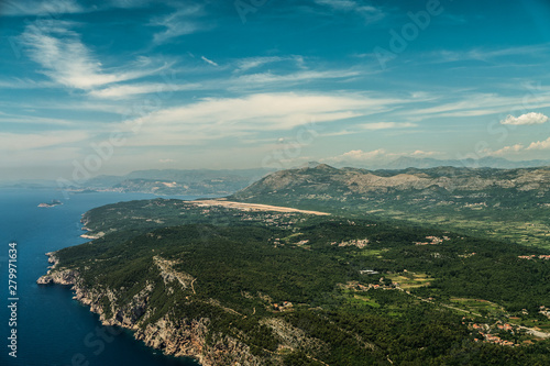 Landscape around Dubrovnik International Airport, Croatia, Pilots view during approach into Čilipi Airport - LDDU, DBV - aerial view