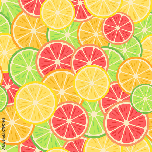 Seamless pattern. Citrus fruits: lemon, orange, lime, grapefruit 