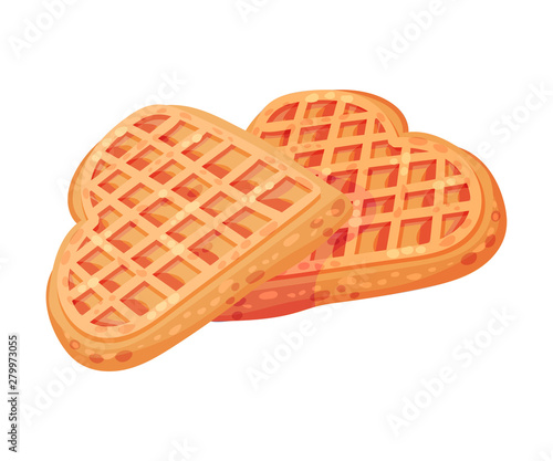 Soft waffles in the shape of a heart. Vector illustration on white background.