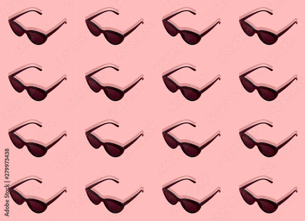 seamless pattern stylish black sunglasses on pink background Flat lay seamless pattern stylish black sunglasses on pink background Flat lay