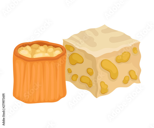 Eastern sweets in the form of a cylinder and a cube. Vector illustration on white background.