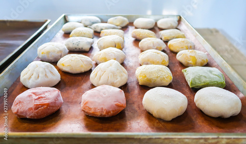 Frozen pies waiting to baked photo