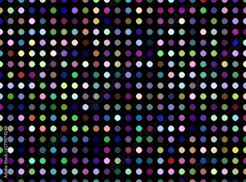 Disco mosaic multicolor background. Blue purple yellow green polka dots shimmer pattern. Festive party decoration.